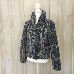 Pilcro and the Letterpress Blue Printed Jacket